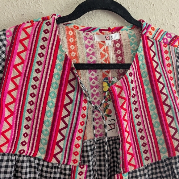 NWT American & Beyond Pink Gingham Checkered Jacket With Bright Embroidery - Picture 5 of 7